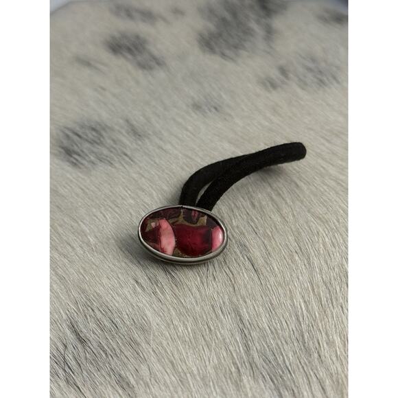 Native American Navajo Handmade Sterling Silver Red Rose Dahlia Oval Hair Tie main image 6